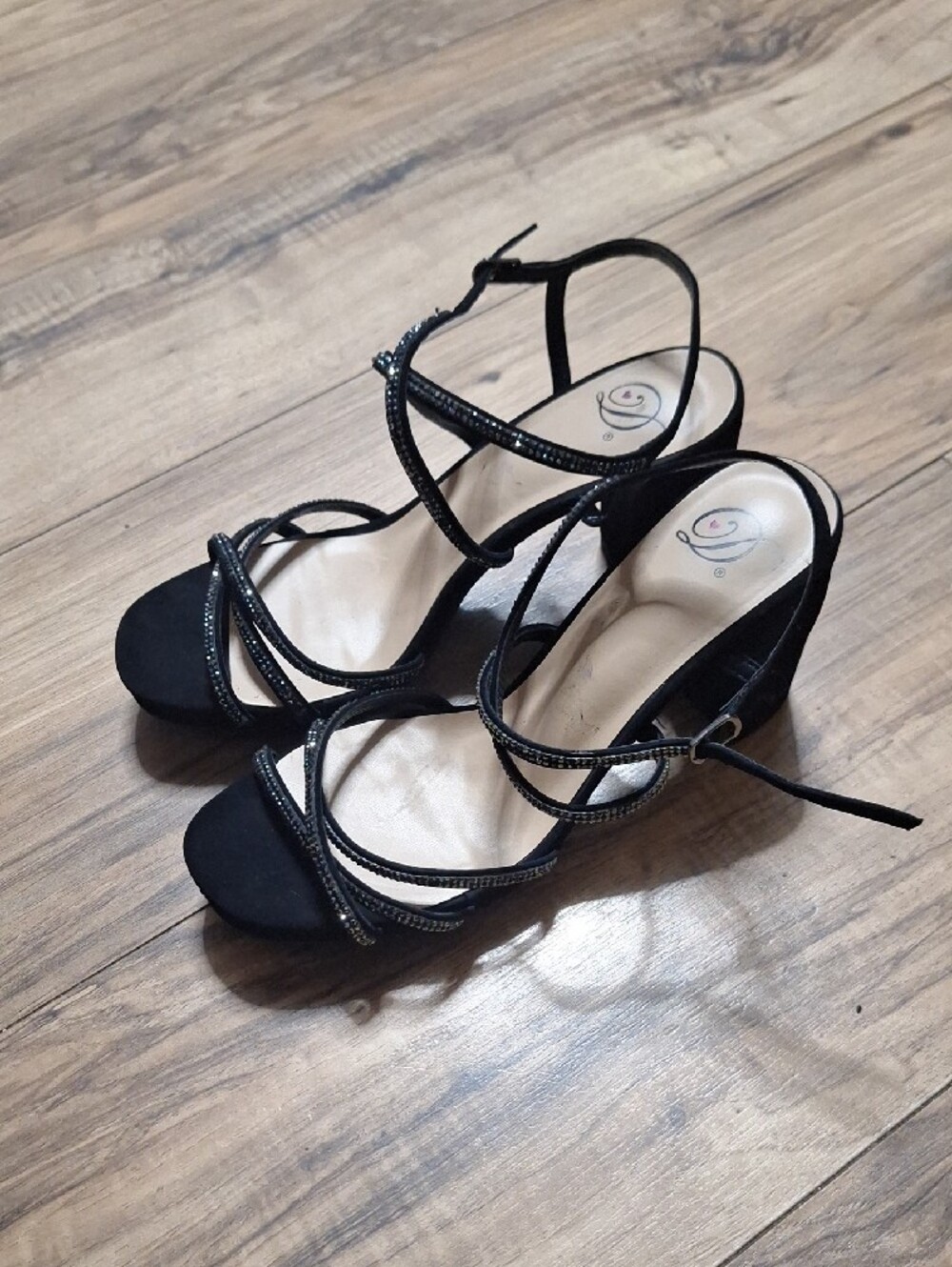 Delicious Black Strappy Rhinestone Heel Sandals - Picture 3 of 5